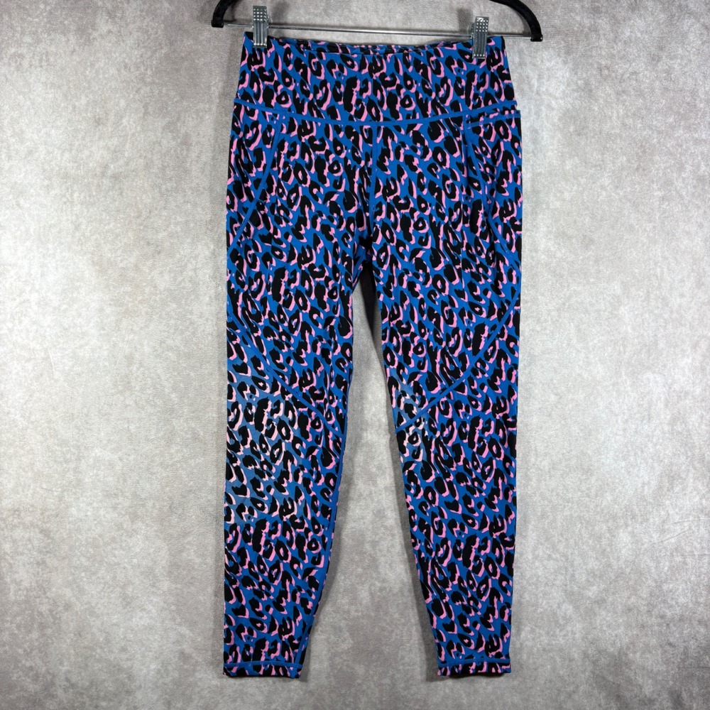 Sweaty Betty Leggings Women 8 Blue Power 7/8 Leopard Print High Waist Active Gym